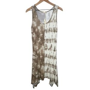 NEW Mystree Tank Dress Size Medium Beige‎ Tie Dye Sleeveless Uneven Hem BOHO